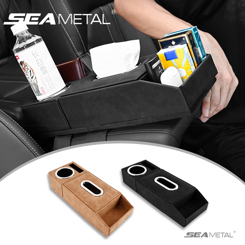 Hộp Tỳ Tay Ô Tô SEAMETAL CÓ KHAY ĐỰNG KHĂN GIẤY, TÚI CHỨA ĐIỆN THOẠI, CARD VISIT