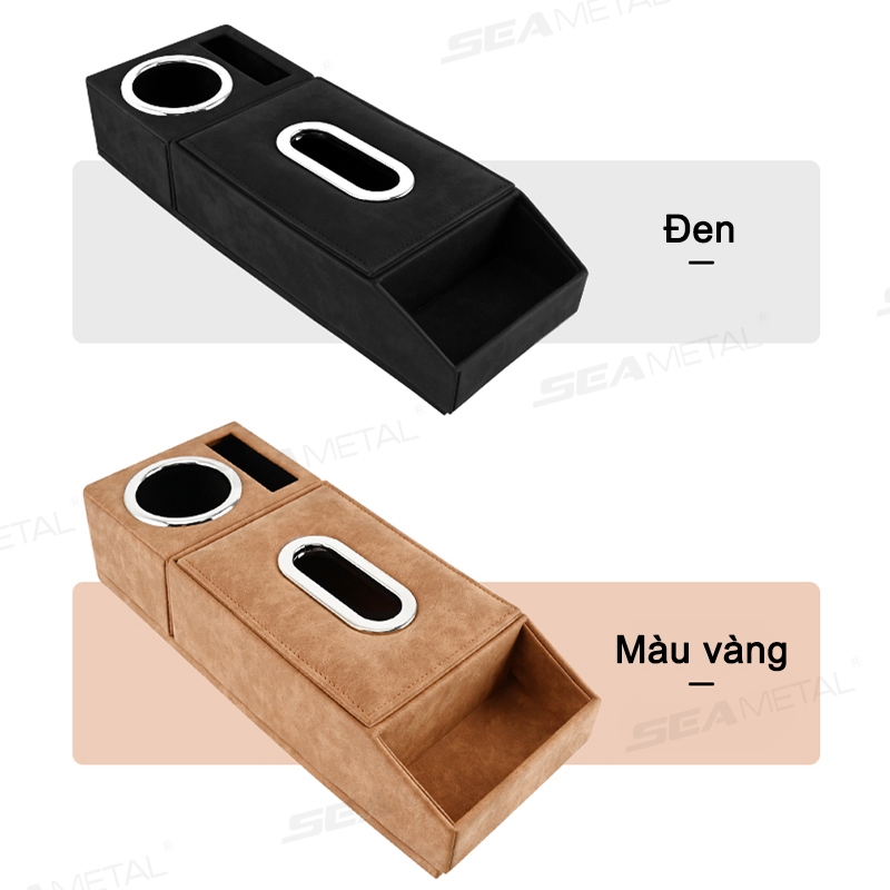 Hộp Tỳ Tay Ô Tô SEAMETAL CÓ KHAY ĐỰNG KHĂN GIẤY, TÚI CHỨA ĐIỆN THOẠI, CARD VISIT