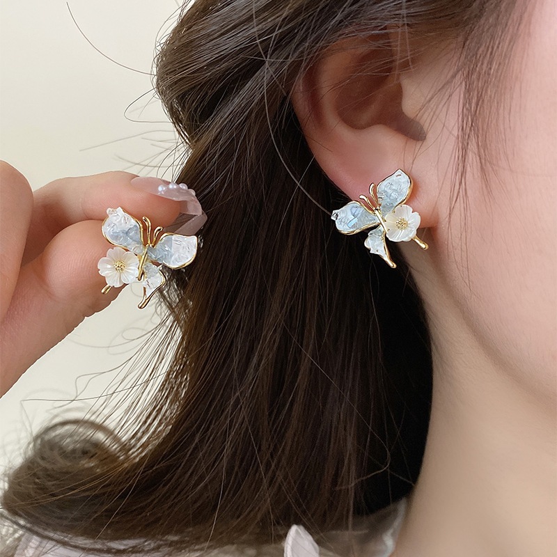 Bạc Kim Pha Lê Bướm Bông Tai Hoa Sentie Thiết Kế Ngọt Ngào Bông Tai Cảm Giác Tươi Mùa Hè Phù Hợp Với Bông Tai Bán Buôn Nữ