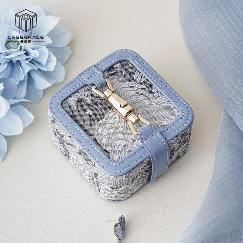 Casegrace Di Động Hộp Trang Sức Thêu Trang Sức Hộp Bảo Quản Kim Loại Khóa Trang Sức Tổ Chức Cho Bông Tai Neclklace Nhẫn Hộp Quà Tặng