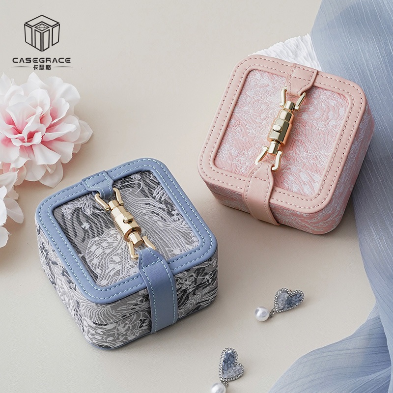 Casegrace Di Động Hộp Trang Sức Thêu Trang Sức Hộp Bảo Quản Kim Loại Khóa Trang Sức Tổ Chức Cho Bông Tai Neclklace Nhẫn Hộp Quà Tặng