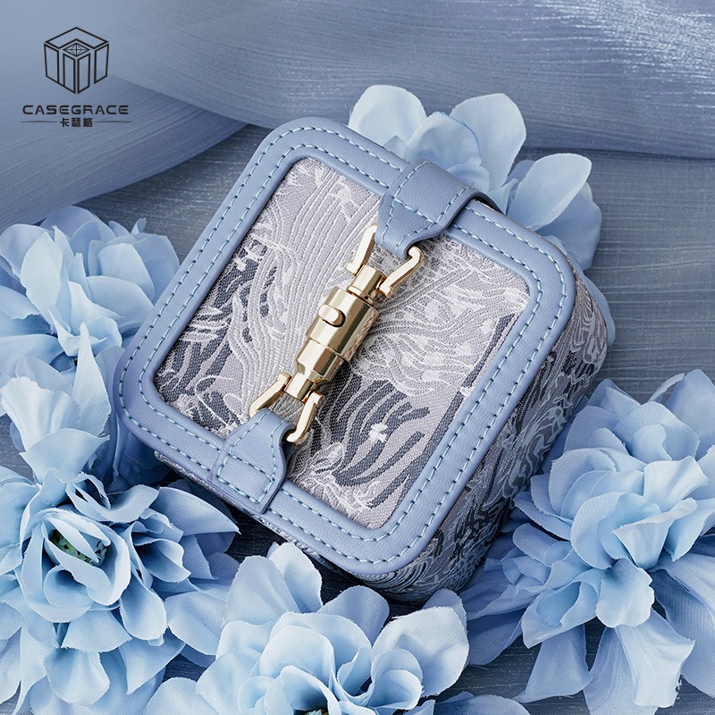 Casegrace Di Động Hộp Trang Sức Thêu Trang Sức Hộp Bảo Quản Kim Loại Khóa Trang Sức Tổ Chức Cho Bông Tai Neclklace Nhẫn Hộp Quà Tặng