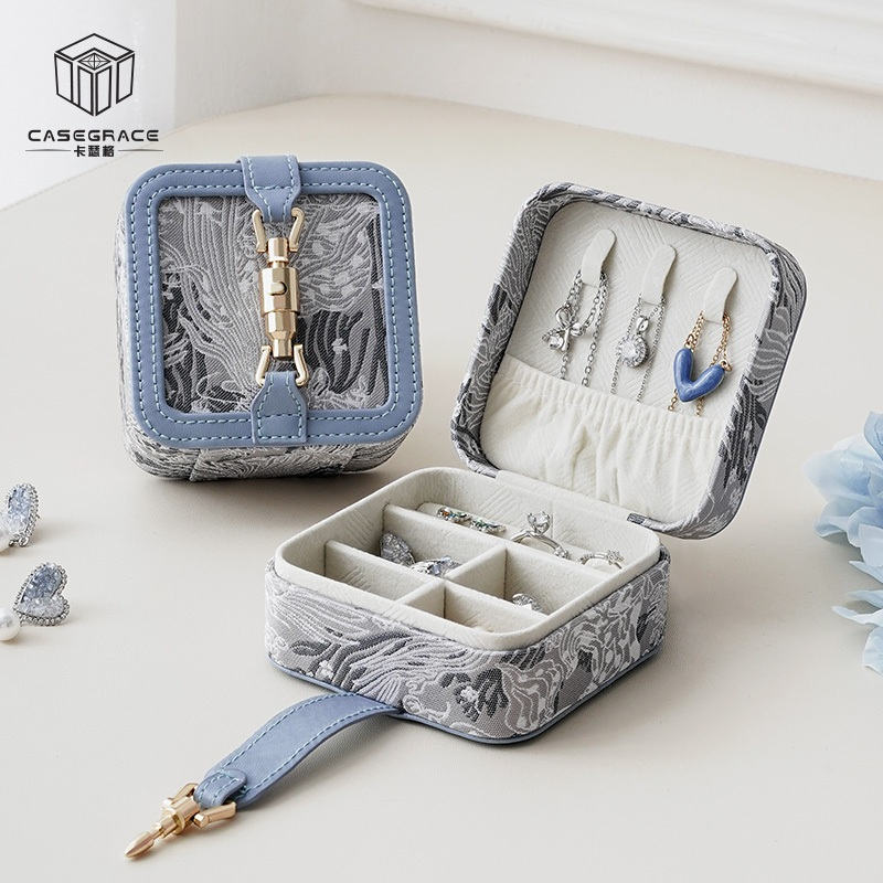 Casegrace Di Động Hộp Trang Sức Thêu Trang Sức Hộp Bảo Quản Kim Loại Khóa Trang Sức Tổ Chức Cho Bông Tai Neclklace Nhẫn Hộp Quà Tặng