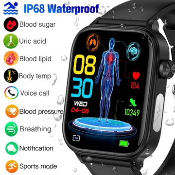 Không xâm lấn Đường huyết Lipid Axit Uric ECG Đồng hồ thông minh Huyết áp Theo dõi nhiệt độ cơ thể Đồng hồ thông minh dành cho nam nữ Cuộc gọi Bluetooth Vòng đeo tay thể thao chống nước ET570