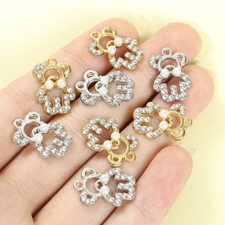 10 Chiếc Dễ Thương Nơ Rỗng Dây Buộc Gấu Nhỏ Quyến Rũ Với Kim Cương Giả Sáng Bóng & Ngọc Trai Hoạt Hình Hình Hình Động Vật Mặt Dây Hợp Kim Cho DIY Vòng Cổ Thời Trang Vòng Tay Bông Tai Móc Khóa Trang Trí Điện Thoại