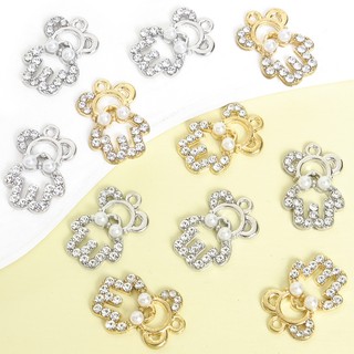 10 Chiếc Dễ Thương Nơ Rỗng Dây Buộc Gấu Nhỏ Quyến Rũ Với Kim Cương Giả Sáng Bóng & Ngọc Trai Hoạt Hình Hình Hình Động Vật Mặt Dây Hợp Kim Cho DIY Vòng Cổ Thời Trang Vòng Tay Bông Tai Móc Khóa Trang Trí Điện Thoại