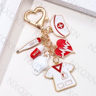 Hoạt Hình Trái Tim Y Tá Đồng Nhất Nón Nhiệt Kế Men Móc Khóa Viên nang Bác Sĩ Chìa Khóa Nhẫn Nữ Quà Tặng Tốt Handmade Trang Sức