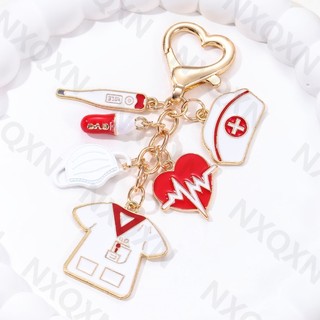 Hoạt Hình Trái Tim Y Tá Đồng Nhất Nón Nhiệt Kế Men Móc Khóa Viên nang Bác Sĩ Chìa Khóa Nhẫn Nữ Quà Tặng Tốt Handmade Trang Sức