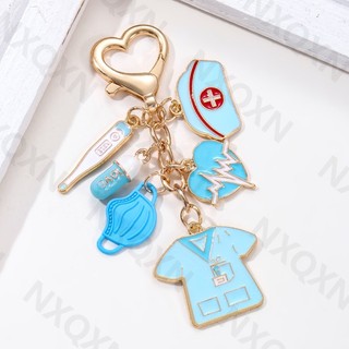 Hoạt Hình Trái Tim Y Tá Đồng Nhất Nón Nhiệt Kế Men Móc Khóa Viên nang Bác Sĩ Chìa Khóa Nhẫn Nữ Quà Tặng Tốt Handmade Trang Sức