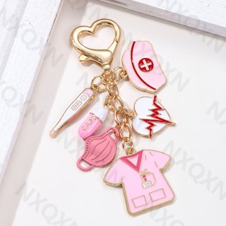 Hoạt Hình Trái Tim Y Tá Đồng Nhất Nón Nhiệt Kế Men Móc Khóa Viên nang Bác Sĩ Chìa Khóa Nhẫn Nữ Quà Tặng Tốt Handmade Trang Sức