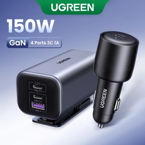 Ugreen GaN 150W Max 4 Cổng PD3.1 140W Sạc Xe Hơi Nhanh Cho Macbook, iPad, iPhone 15 Pro Max, 14, 13, 12