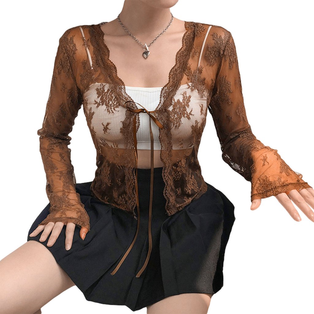 Áo Khoác Cardigan Tay Dài Buộc Dây In Họa Tiết Hoa Quyến Rũ Dành Cho Nữ Y2K