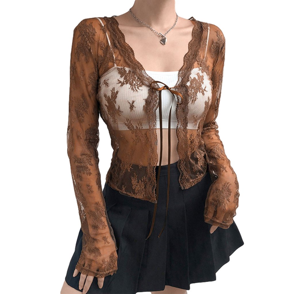 Áo Khoác Cardigan Tay Dài Buộc Dây In Họa Tiết Hoa Quyến Rũ Dành Cho Nữ Y2K
