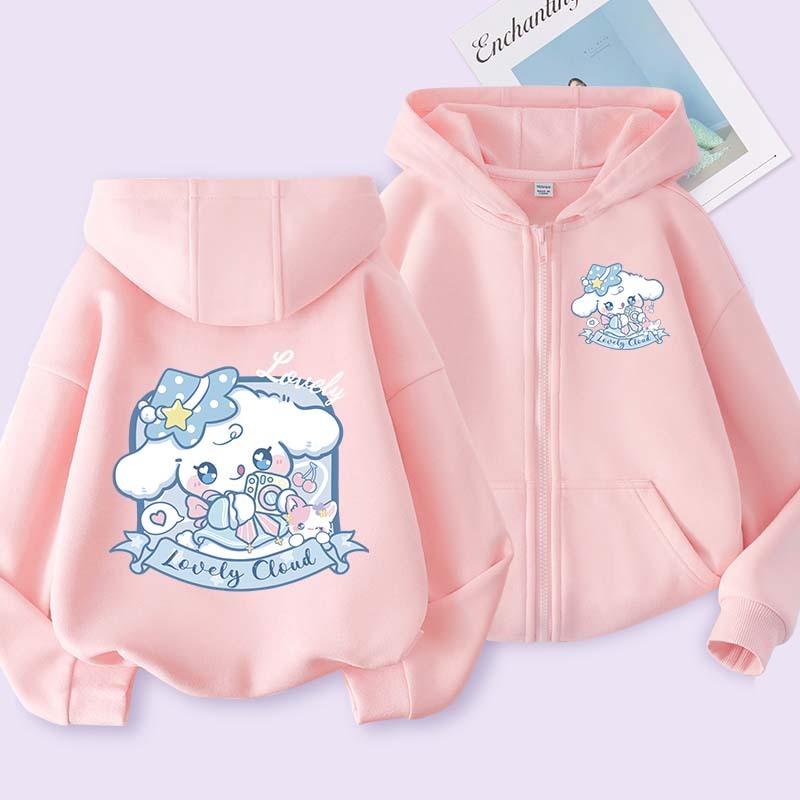 W.G.Q Áo khoác zip cho phụ bé gái , Áo cardigan trùm đầu với túi lớn ở hai bên Thiết kế in thoải mái