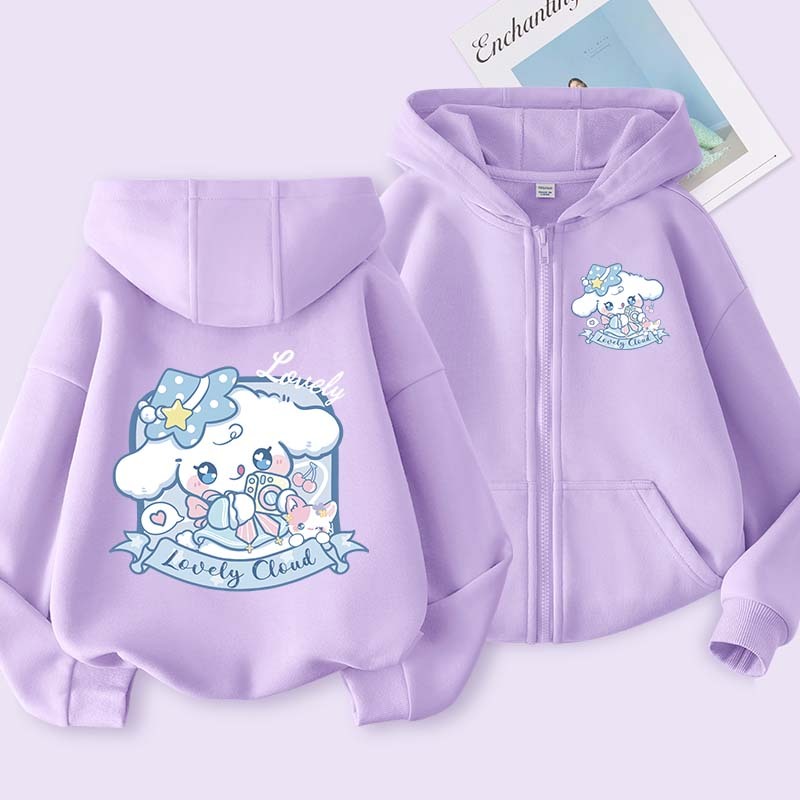 W.G.Q Áo khoác zip cho phụ bé gái , Áo cardigan trùm đầu với túi lớn ở hai bên Thiết kế in thoải mái