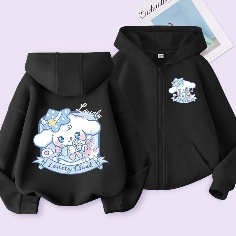 W.G.Q Áo khoác zip cho phụ bé gái , Áo cardigan trùm đầu với túi lớn ở hai bên Thiết kế in thoải mái