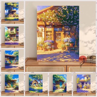 Mozi ✨40 * 50cm / 30 * 40cm Rừng Cabin Tự Làm Kỹ Thuật Số Tranh Sơn Dầu Vẽ Tay Tranh Tô Màu Tranh Kỹ Thuật Số Tranh Làm Đầy Tranh Sơn Dầu Trang Trí Phòng Tranh