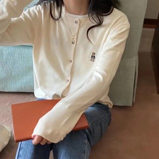 Phong Cách Hàn Quốc Nữ Thời Trang Ins Dệt Kim Ôm Cổ Chữ O Cardigan Áo Len Dài Tay