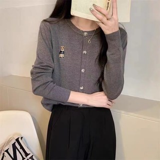 Phong Cách Hàn Quốc Nữ Thời Trang Ins Dệt Kim Ôm Cổ Chữ O Cardigan Áo Len Dài Tay