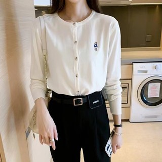 Phong Cách Hàn Quốc Nữ Thời Trang Ins Dệt Kim Ôm Cổ Chữ O Cardigan Áo Len Dài Tay