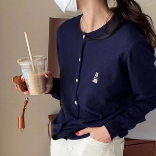 Phong Cách Hàn Quốc Nữ Thời Trang Ins Dệt Kim Ôm Cổ Chữ O Cardigan Áo Len Dài Tay