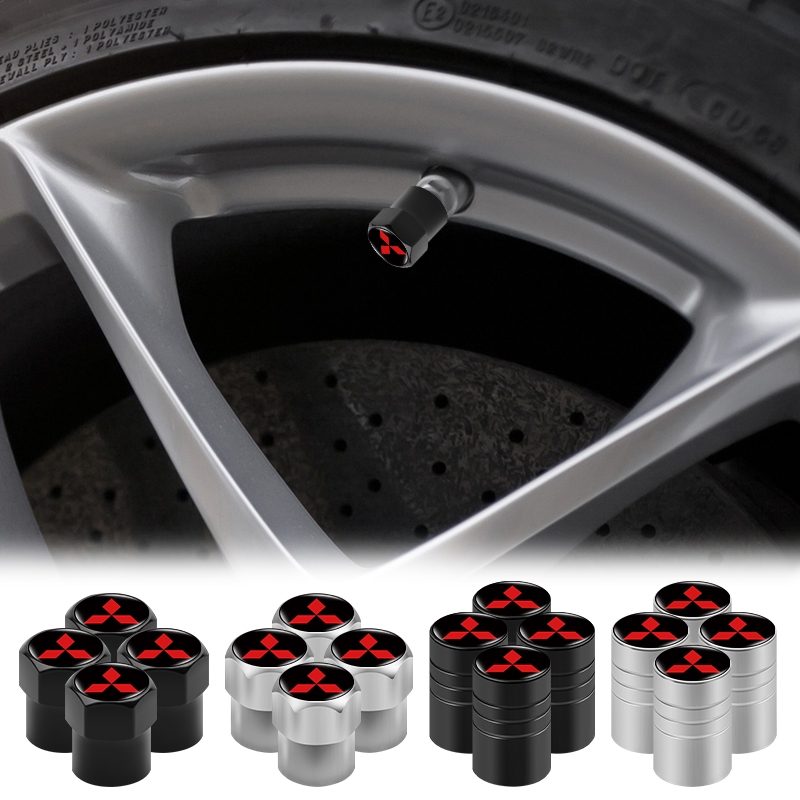 Bộ 4 Nắp Van Bánh Xe Hơi Mitsubishi ASX Lancer EX Pajero Outlander L200 EVO Bằng Hợp Kim Nhôm Màu Bạc / Đen