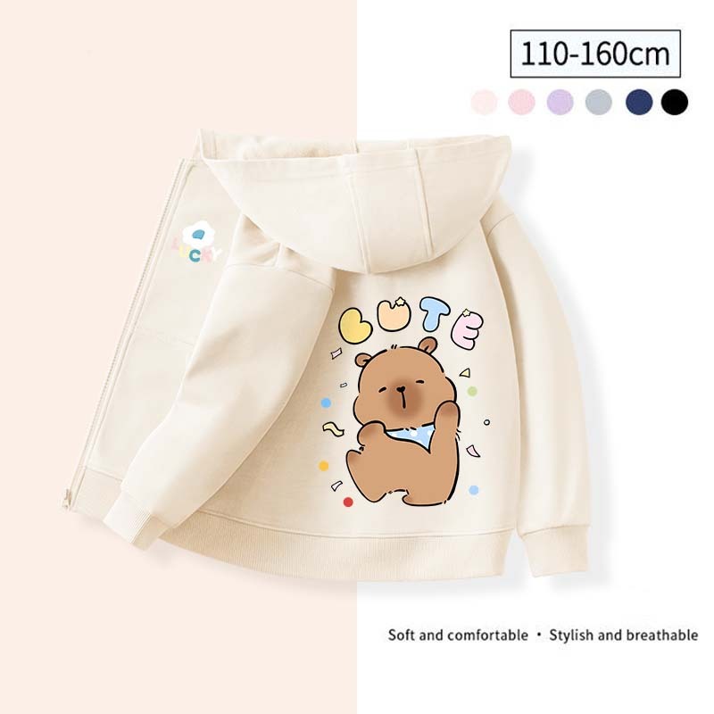 W.G.Q Áo Hoodie cho bé gái/be trai ,  in hình capybara có mũ và khóa kéo tiện dụng, cho bé trai và bé gái