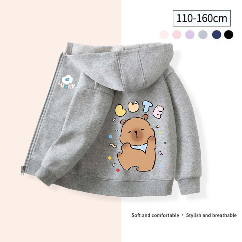 W.G.Q Áo Hoodie cho bé gái/be trai ,  in hình capybara có mũ và khóa kéo tiện dụng, cho bé trai và bé gái