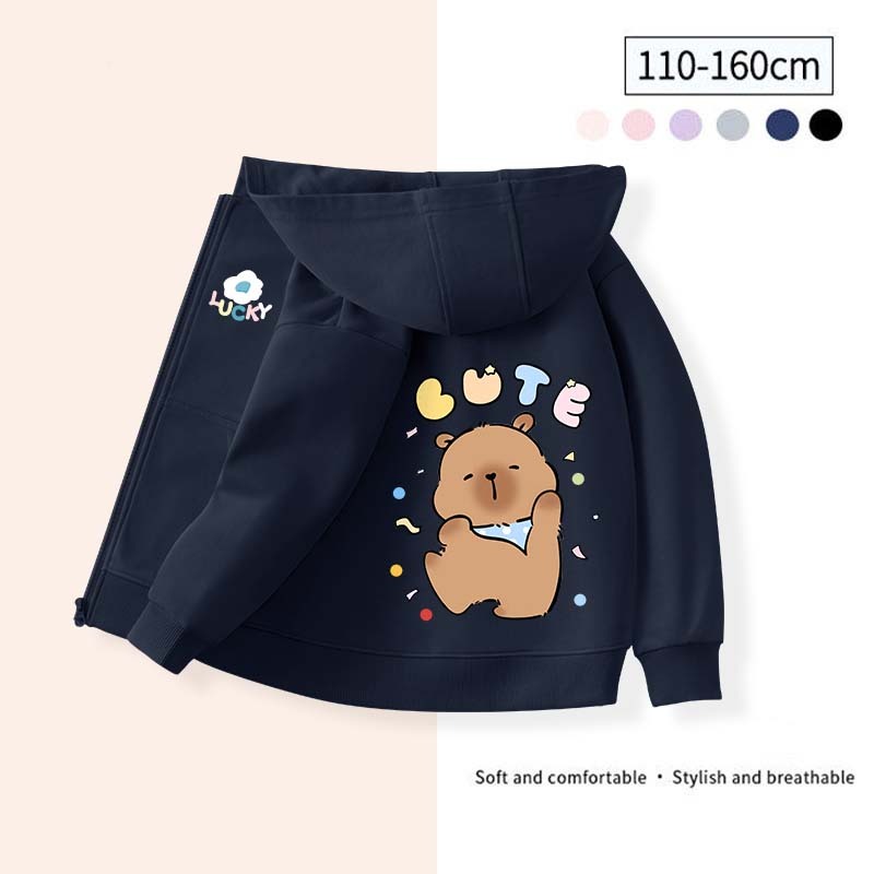 W.G.Q Áo Hoodie cho bé gái/be trai ,  in hình capybara có mũ và khóa kéo tiện dụng, cho bé trai và bé gái