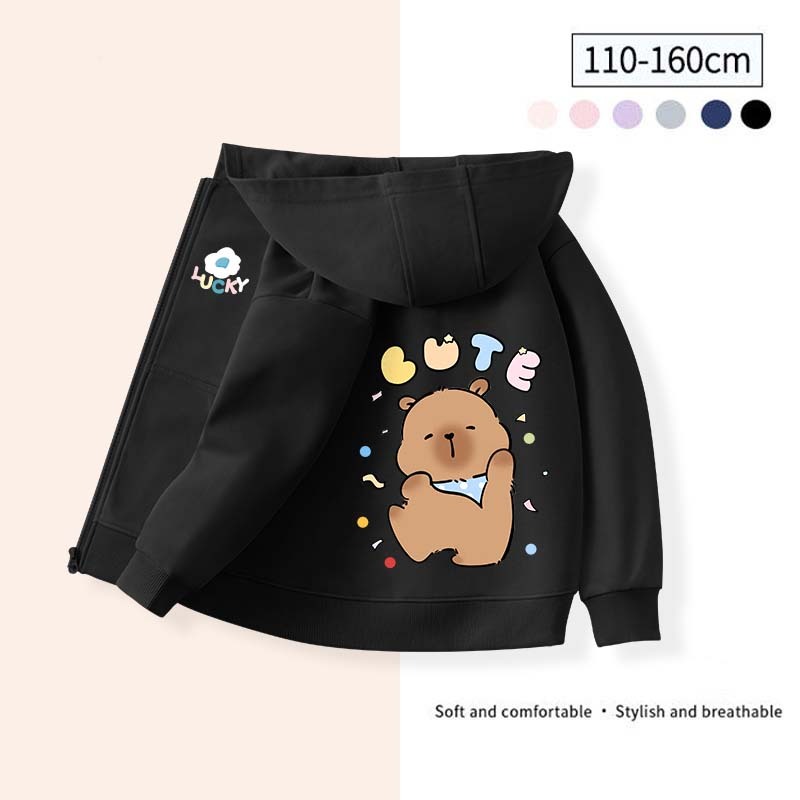 W.G.Q Áo Hoodie cho bé gái/be trai ,  in hình capybara có mũ và khóa kéo tiện dụng, cho bé trai và bé gái