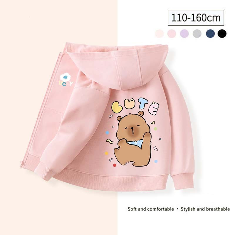 W.G.Q Áo Hoodie cho bé gái/be trai ,  in hình capybara có mũ và khóa kéo tiện dụng, cho bé trai và bé gái