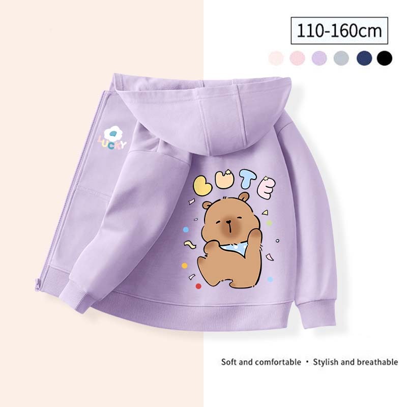 W.G.Q Áo Hoodie cho bé gái/be trai ,  in hình capybara có mũ và khóa kéo tiện dụng, cho bé trai và bé gái