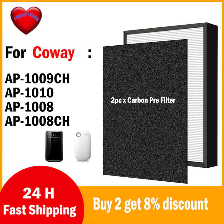 Cho Coway AP-1009 AP-1009CH AP-1010 AP-1008 AP-1008 AP-1008CH Bộ Lọc Không Khí Hepa + 2 Bộ Lọc Carbon