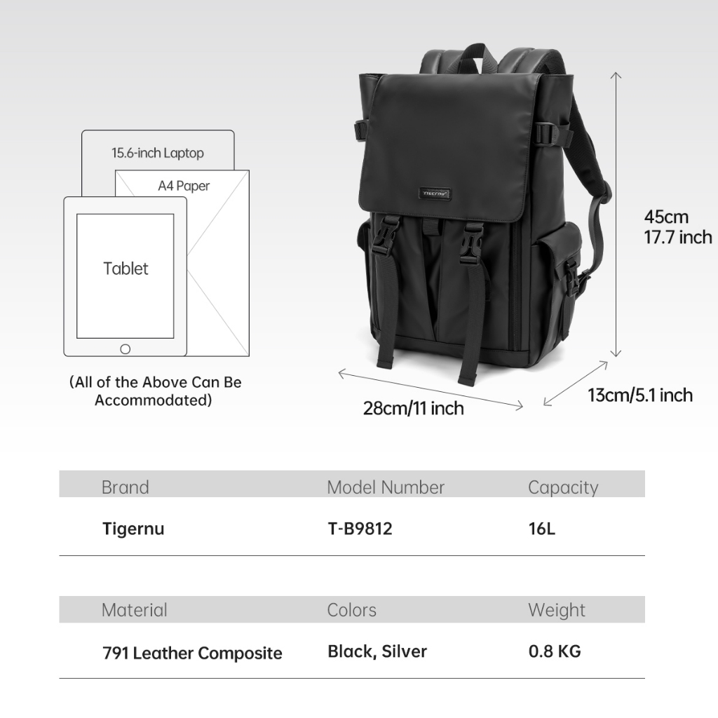 Ảnh Ba lô nam Tigernu 9812 Ba lô máy tính xách tay 15,6 inch Ba lô đi học Fasion Cabin Ba lô học sinh Ba lô du lịch Ba lô máy tính xách tay 2
