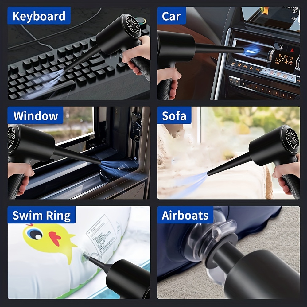 Máy hút bụi khí nén, Máy hút bụi không khí điện Fulljion 3 Gear đến 51000RPM Máy thổi khí di động có đèn LED cho bàn phím máy tính Sạc nhanh (Đen)