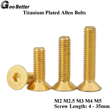 1 Chiếc M2 M2.5 M3 M4 M5Countersunk / Đầu Phẳng Ổ Cắm Nắp Ốc Vít Allen Bu Lông Lục Giác Ổ Cứng Độ Kéo Cao Titan Vàng Chống Rỉ Sét Countersunk Vít Lục Giác Phẳng Vít Allen Bu Lông