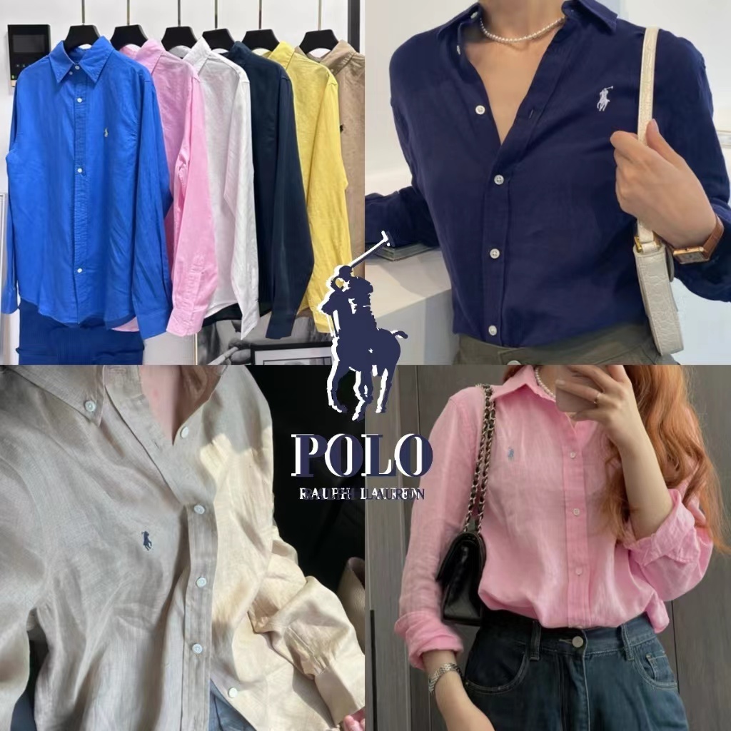 Hàng mới về Polo Ralph Lauren RL Áo sơ mi vải lanh nữ thêu Logo Áo sơ ...
