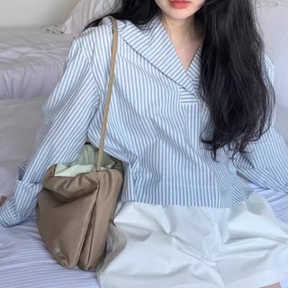 Áo sơ mi dài tay sọc dáng rộng phong cách Hàn Quốc dành cho nữ