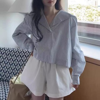 Áo sơ mi dài tay sọc dáng rộng phong cách Hàn Quốc dành cho nữ