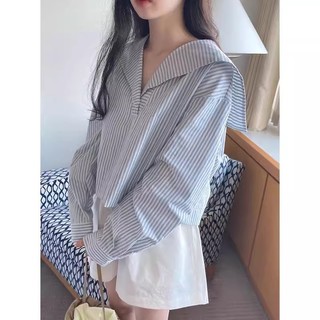 Áo sơ mi dài tay sọc dáng rộng phong cách Hàn Quốc dành cho nữ