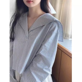 Áo sơ mi dài tay sọc dáng rộng phong cách Hàn Quốc dành cho nữ