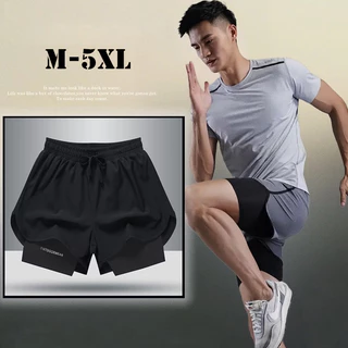 M-5XL Quần Đùi Short Thể Thao Ngắn 2 Lớp Tập Gym chạy bộ Bơi Quần Short Thể Thao Giả Hai Lớp Màu Đen Xám Nhanh Khô Thoáng Khí