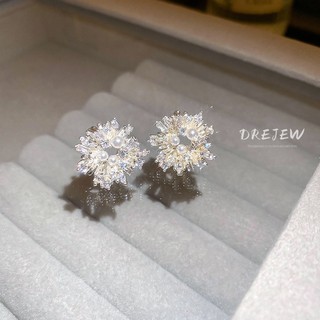DREJEW Bạc 925 Kim Thiết Kế Pha Lê Cụm Hoa zircon Ngọc Trai Bông Tai Ánh Sáng Sang Trọng niche Bông Tai Cao Cấp Tinh Tế Thời Trang Không Gây Dị Ứng