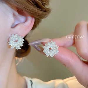 DREJEW Bạc 925 Kim Thiết Kế Pha Lê Cụm Hoa zircon Ngọc Trai Bông Tai Ánh Sáng Sang Trọng niche Bông Tai Cao Cấp Tinh Tế Thời Trang Không Gây Dị Ứng