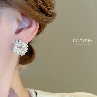 DREJEW Bạc 925 Kim Thiết Kế Pha Lê Cụm Hoa zircon Ngọc Trai Bông Tai Ánh Sáng Sang Trọng niche Bông Tai Cao Cấp Tinh Tế Thời Trang Không Gây Dị Ứng