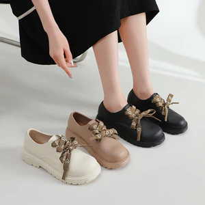 Loafers Đế Dày Nữ Thu Đông 2025 Phong Cách Mới Ngón Chân Tròn Anh Phong Cách Preppy Chống Thấm Nước Chống Trơn Trượt