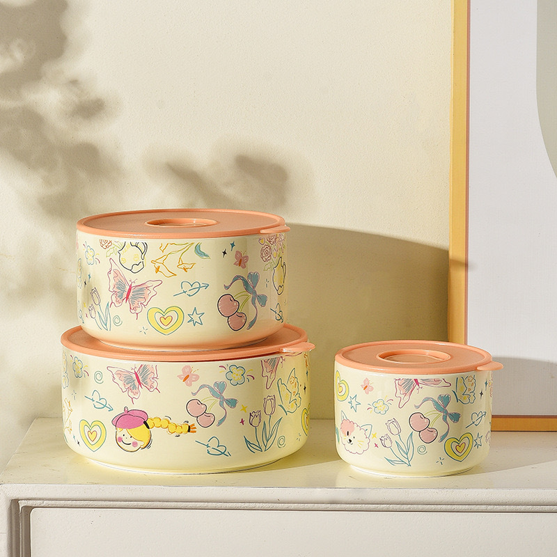 Hộp Bento Gốm Hộp Cơm Trưa Tươi Hộp Kín Tươi Hộp Bento Tròn Hộp Đựng Thực Phẩm Tròn Bát Tươi Giữ Hộp Gốm Tròn Hộp Bảo Quản Thực Phẩm Cửa Bụi Hộp Phục Vụ Tươi