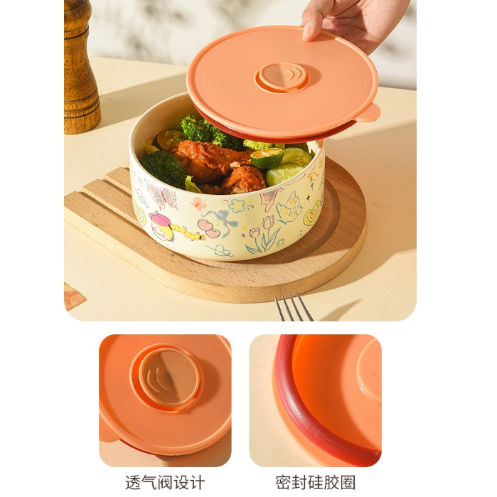 Hộp Bento Gốm Hộp Cơm Trưa Tươi Hộp Kín Tươi Hộp Bento Tròn Hộp Đựng Thực Phẩm Tròn Bát Tươi Giữ Hộp Gốm Tròn Hộp Bảo Quản Thực Phẩm Cửa Bụi Hộp Phục Vụ Tươi