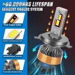 Roadsun 1 Cặp Đèn Pha Ô Tô Led H4 220W 4 Đồng Ống Hi-Lo Beam Bóng Đèn Pha 12 / 24V 29000LM 6000K Động Cơ Chip CSP Siêu Sáng Có Quạt Làm Mát Không Lỗi Cắm Và Chạy Chống Thấm Nước — ảnh 4