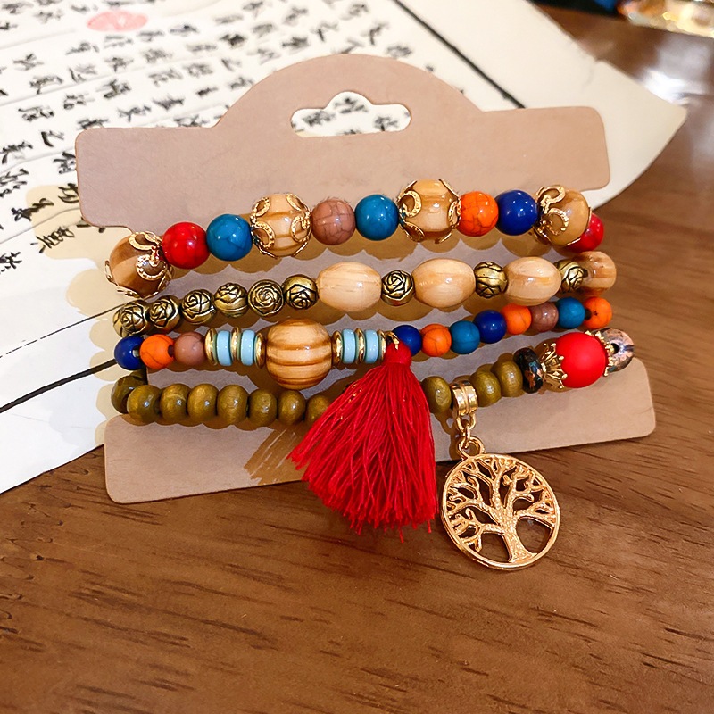 Phong cách Bohemian nhiều lớp gỗ đàn hương đính cườm vòng tay phong cách cổ điển vòng tay phong cách dân tộc nhẹ nhàng khí chất cao cấp cảm giác tay trang sức nữ